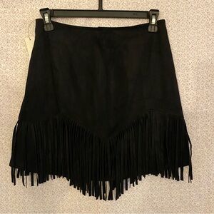 Francesca's Fringe Skirt Women Size XS Faux Suede Black New with Tags